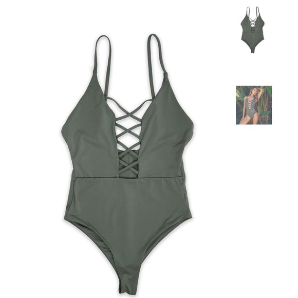 Caged Front Moderate Coverage One Piece Swim - Picture 2 of 3